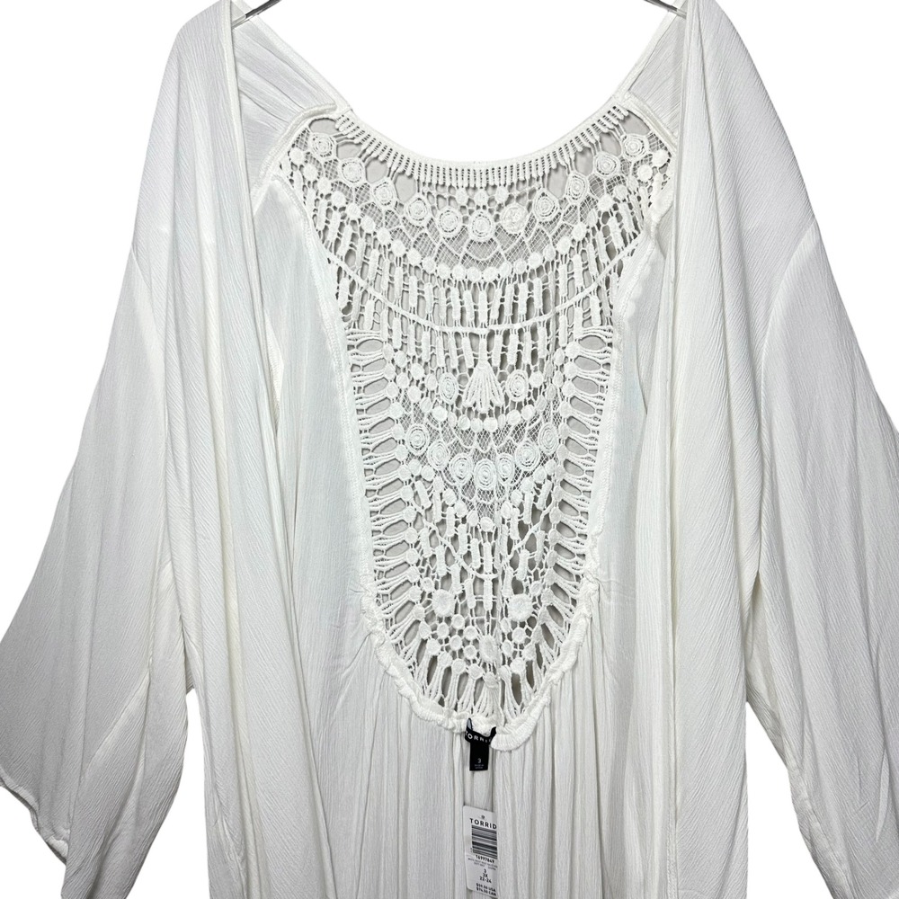 Torrid White Crochet Inset Gauze Kimono Boho Lightweight Plus Size 3X NWT - Picture 5 of 9